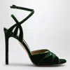 Aquazzura High Dark Green Velvet Sandal In Green