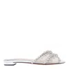 Aquazzura Temptation Crystal-embellished Mesh-trimmed Metallic Leather Slides In Silver