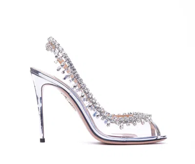 Aquazzura Womens Silver Temptation Crystal Embellished Leather And Pvc Sandals