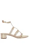 Aquazzura Infinity Chain Sandal In Mirrored Leather In Soft Gold