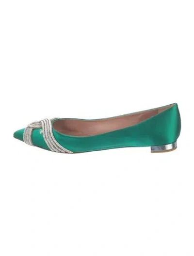 Pre-owned Aquazzura Satin Ballet Flats In Green