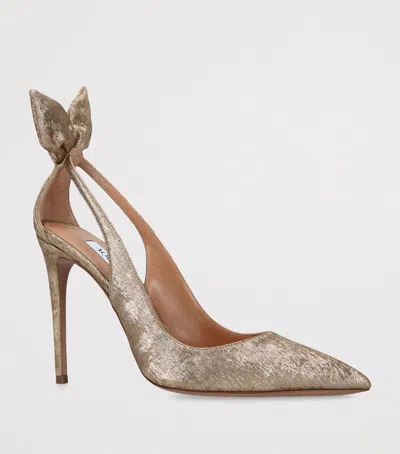 Aquazzura Satin Bow Tie Pumps 105 In Gold