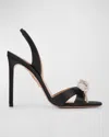 Aquazzura Bow Tie Crystal-embellished Satin Sandals In Black