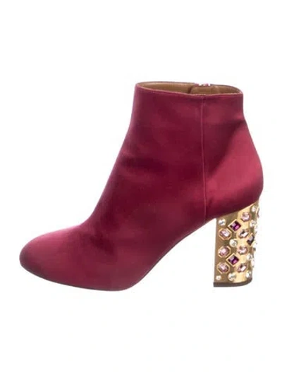 Pre-owned Aquazzura Satin Crystal Embellishments Boots In Burgundy
