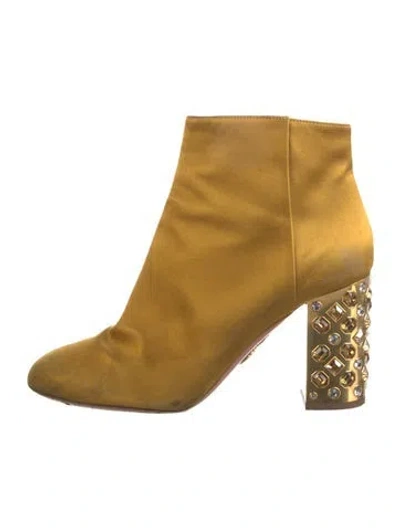 Pre-owned Aquazzura Satin Crystal Embellishments Boots In Gold/yellow