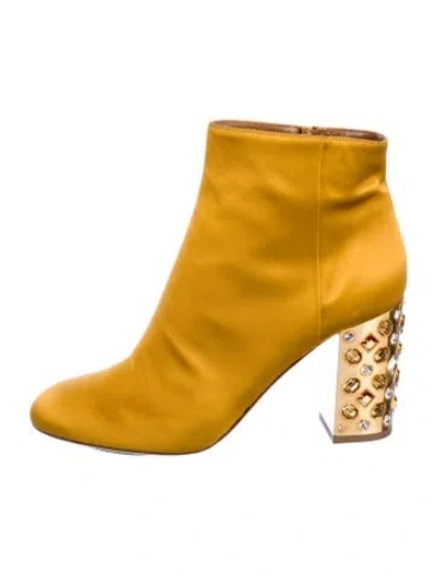 Pre-owned Aquazzura Satin Crystal Embellishments Boots In Yellow