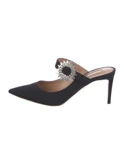 Pre-owned Aquazzura Satin Crystal Embellishments Mules In Black
