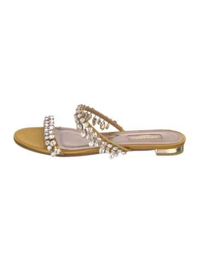 Pre-owned Aquazzura Satin Crystal Embellishments Slides In Neutral