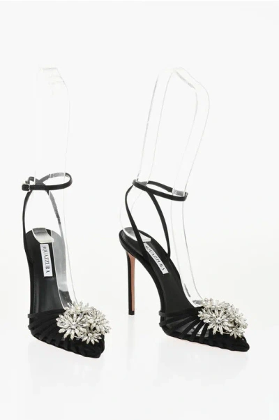 AQUAZZURA SATIN CRYSTAL MARGARITA PUMPS WITH JEWEL DETAIL 11CM