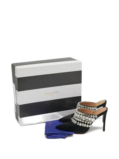 Pre-owned Aquazzura Satin Crystal Sandals In Black