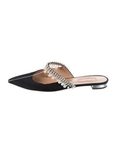 Pre-owned Aquazzura Satin Mules In Black