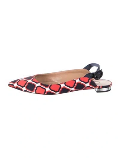 Pre-owned Aquazzura Satin Printed Slingback Flats In Red