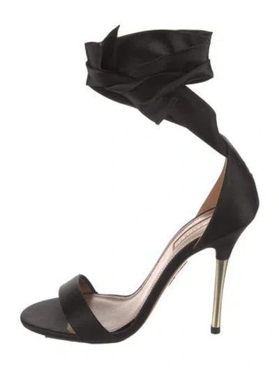 Pre-owned Aquazzura Satin Sandals In Black
