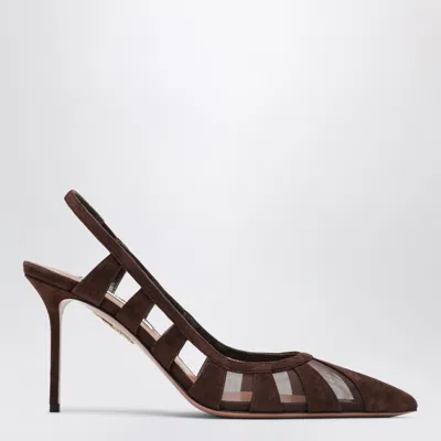 Aquazzura Screen Slingback Pumps In Espresso Suede In Animal Print