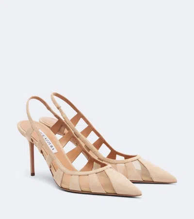 Aquazzura Screen Suede And Mesh Slingback Pumps In Nude
