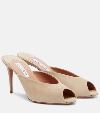 Aquazzura Secret 85 Suede Mules In Nude
