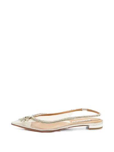 Pre-owned Aquazzura Seduction Crystal-embellished Ballet Flats In White