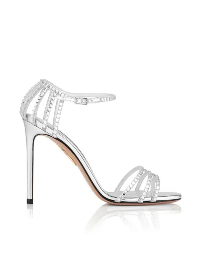 Aquazzura Sensation Crystal Heeled Sandals In Silver