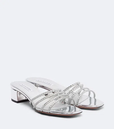 Aquazzura Sensation 35 Embellished Metallic Leather Mule In Silver