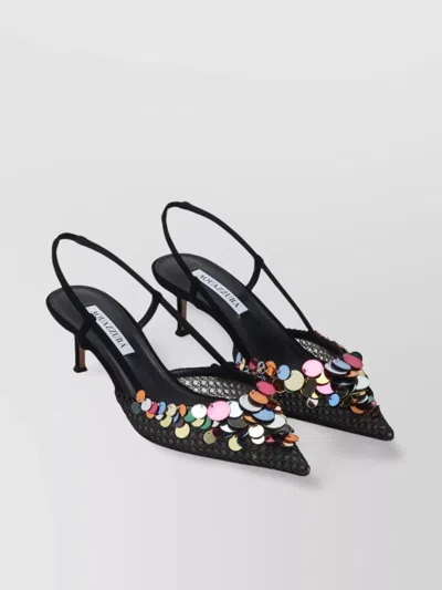 Aquazzura Sequin Embellished Mesh Kitten Heel Pumps