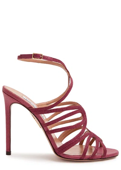 Aquazzura Serenade 105 Raffia Sandals In Burgundy