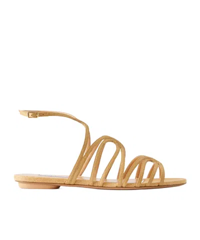 Aquazzura Serenade Raffia Flat Sandals In Nude