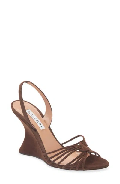 Aquazzura Serenity Slingback Wedge Sandal In Brown