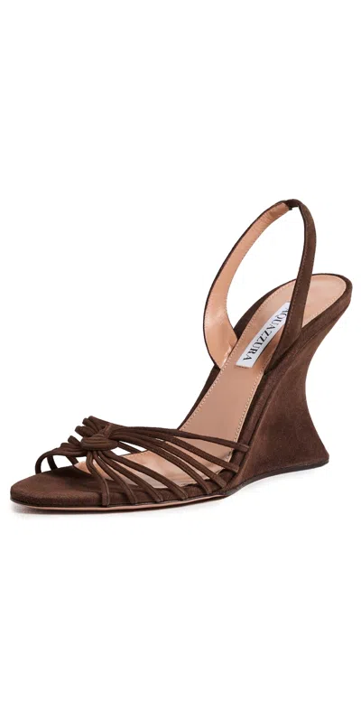 Aquazzura Serenity Suede Wedges 95mm Espresso