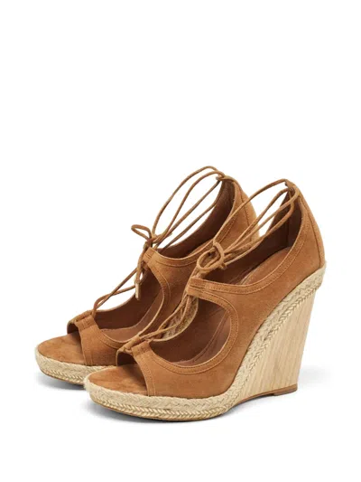 Pre-owned Aquazzura Sexy Thing Cutout Wedge Sandals In Brown