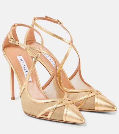 Aquazzura Shear 105 Leather And Mesh Pumps In Gold