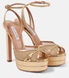 Aquazzura Shear 130 Mesh Platform Sandals In Gold