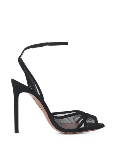 Aquazzura Shear Mesh-panelled Suede Sandals In Black