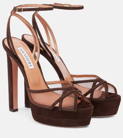 Aquazzura Shear Plateau 130 Suede Platform Pumps