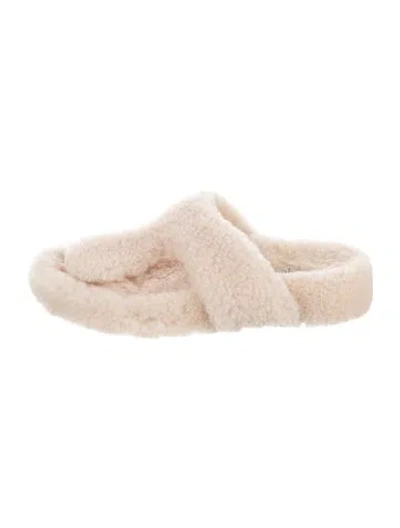 Pre-owned Aquazzura Shearling Flip Flops In Neutral