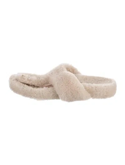 Pre-owned Aquazzura Shearling Slides In Neutrals