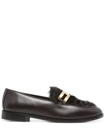 Aquazzura Shearling-trim Loafers In Black