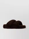 Aquazzura Shearling Twist Open Toe Slippers In Brown