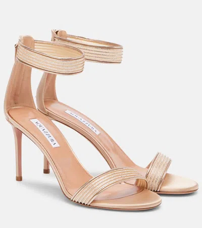 Aquazzura Shimmer 85 Embellished Satin Sandals In Nude