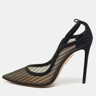 Pre-owned Aquazzura Shiva 105 Size 36.5 Black Mesh And Suede Pumps
