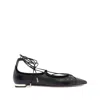 Aquazzura Gabi Lace-up Glossed-leather Point-toe Flats In Black