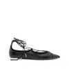 Aquazzura Gabi Lace-up Glossed-leather Point-toe Flats In Black
