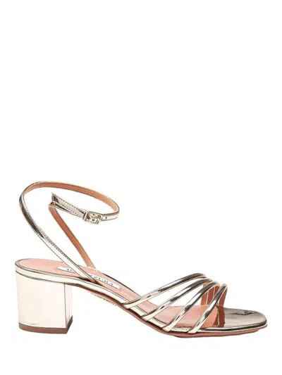Aquazzura Latour 50 Metallic Leather Sandals In Gold