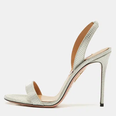Pre-owned Aquazzura Silver Glitter Ankle Strap Sandals Size 38.5
