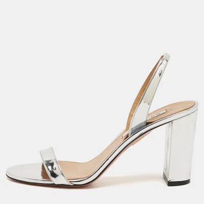 Pre-owned Aquazzura Silver Leather So Nude Slingback Sandals Size 39.5