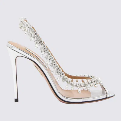 Aquazzura Silver Leather Temptation Crystal Sandals