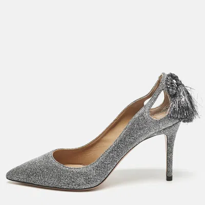 Pre-owned Aquazzura Silver Metallic Lurex Fabric Forever Marilyn Fringe Pumps Size 38.5