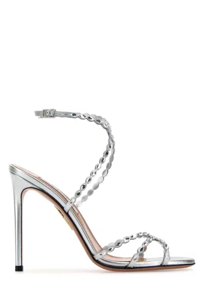 AQUAZZURA SILVER OPEN TOE HEELS