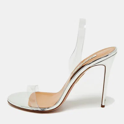 Pre-owned Aquazzura Silver Pvc So Nude Slingback Sandals Size 40