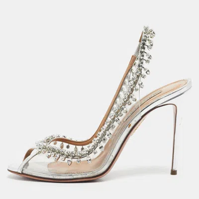 Pre-owned Aquazzura Silver Pvc Temptation Peep Toe Pumps Size 39.5