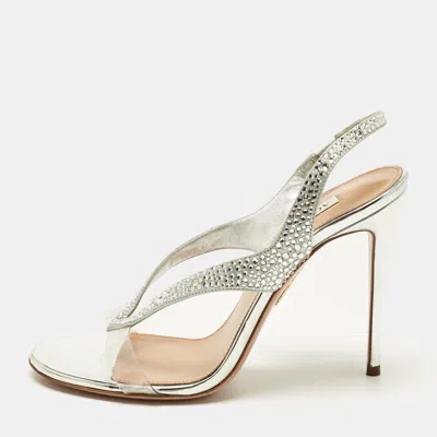 Aquazzura Silver Suede And Pvc Crystal Embellished Izzy Sandals